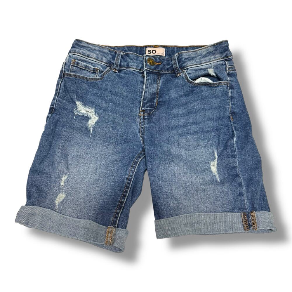 SO Girls Denim Distressed Cuffed Blue Jean Shorts Size 12